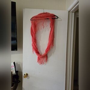 Chic Coral Knit Scarf With Glitter Accents